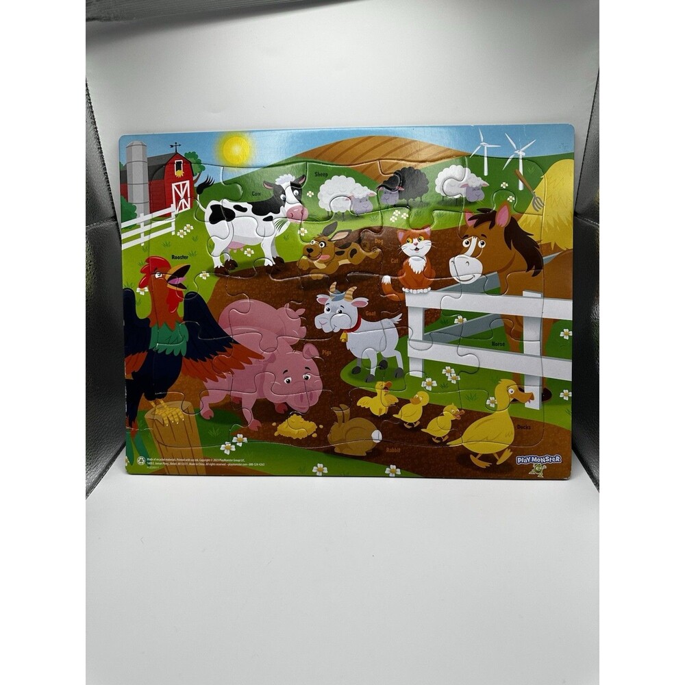 PlayMonster Farm Animals 25 Piece Wooden Frame Tray Puzzle Complete No Box